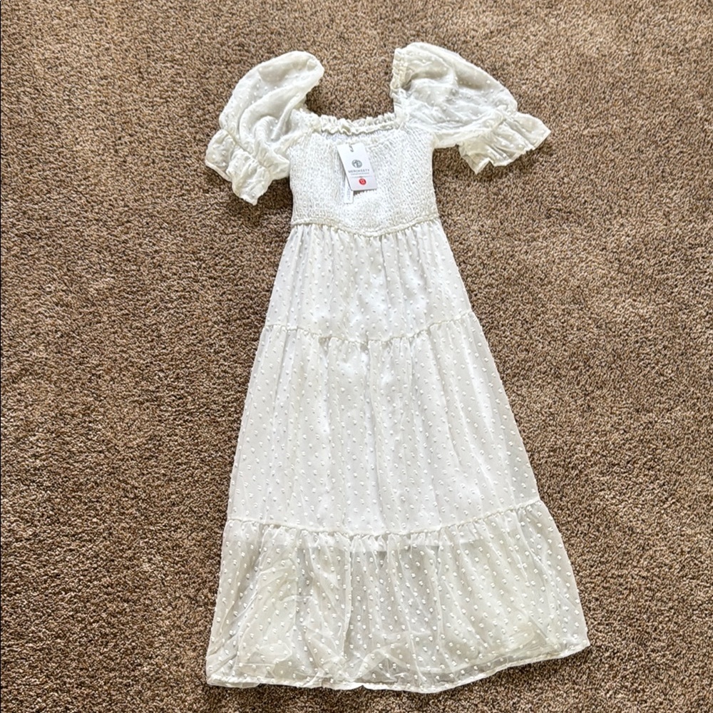 White Puff Sleeve Midi Dress